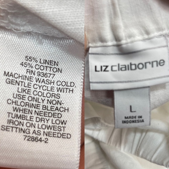 Liz Claiborne white Linen & cotton mid rise straight leg classic pants women’s L - Picture 15 of 17